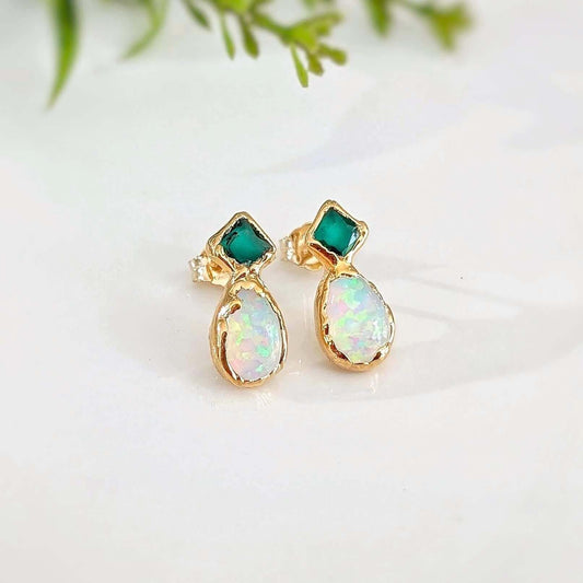 Emerald and Opal stud earrings