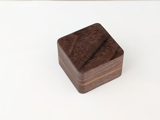 Square shape wooden ring gift box made of walnut, ideal for engagement rings, size 2" x 2" x 1-1/4".