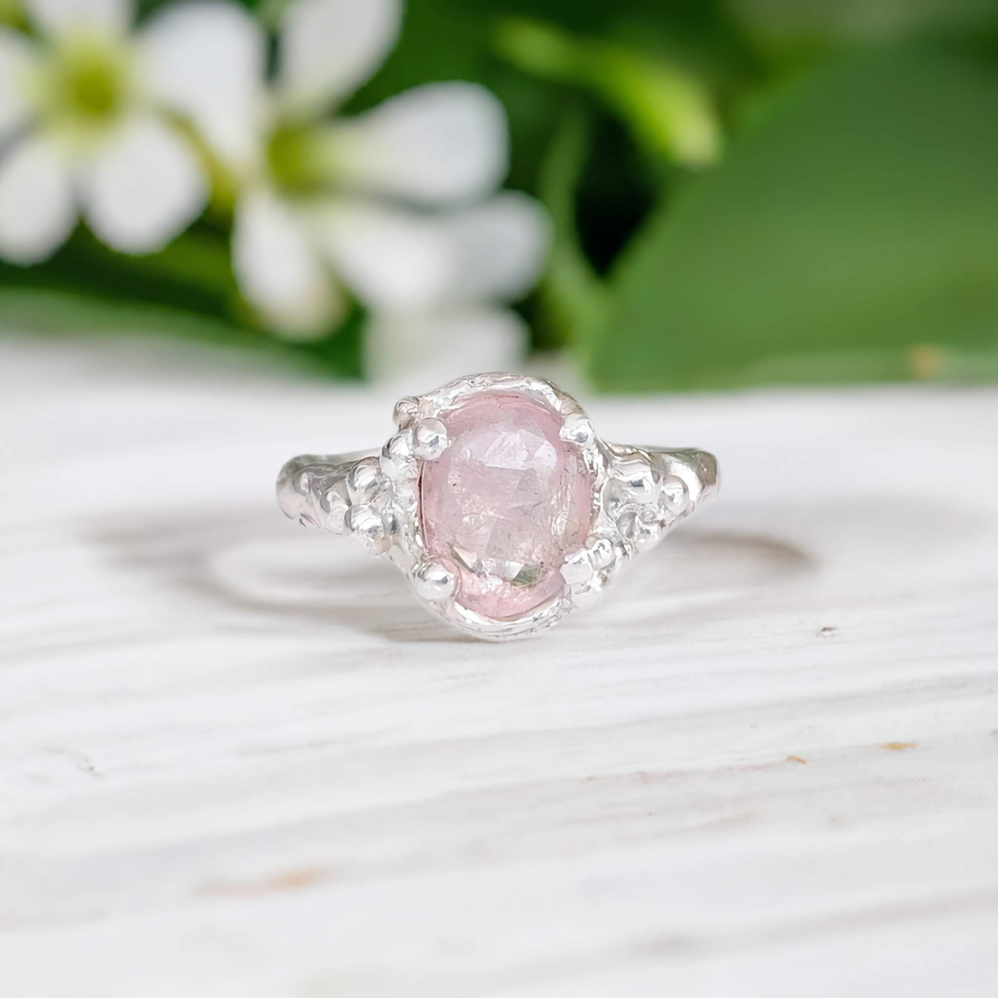 Bague de fiançailles morganite rose – Bague pierre précieuse