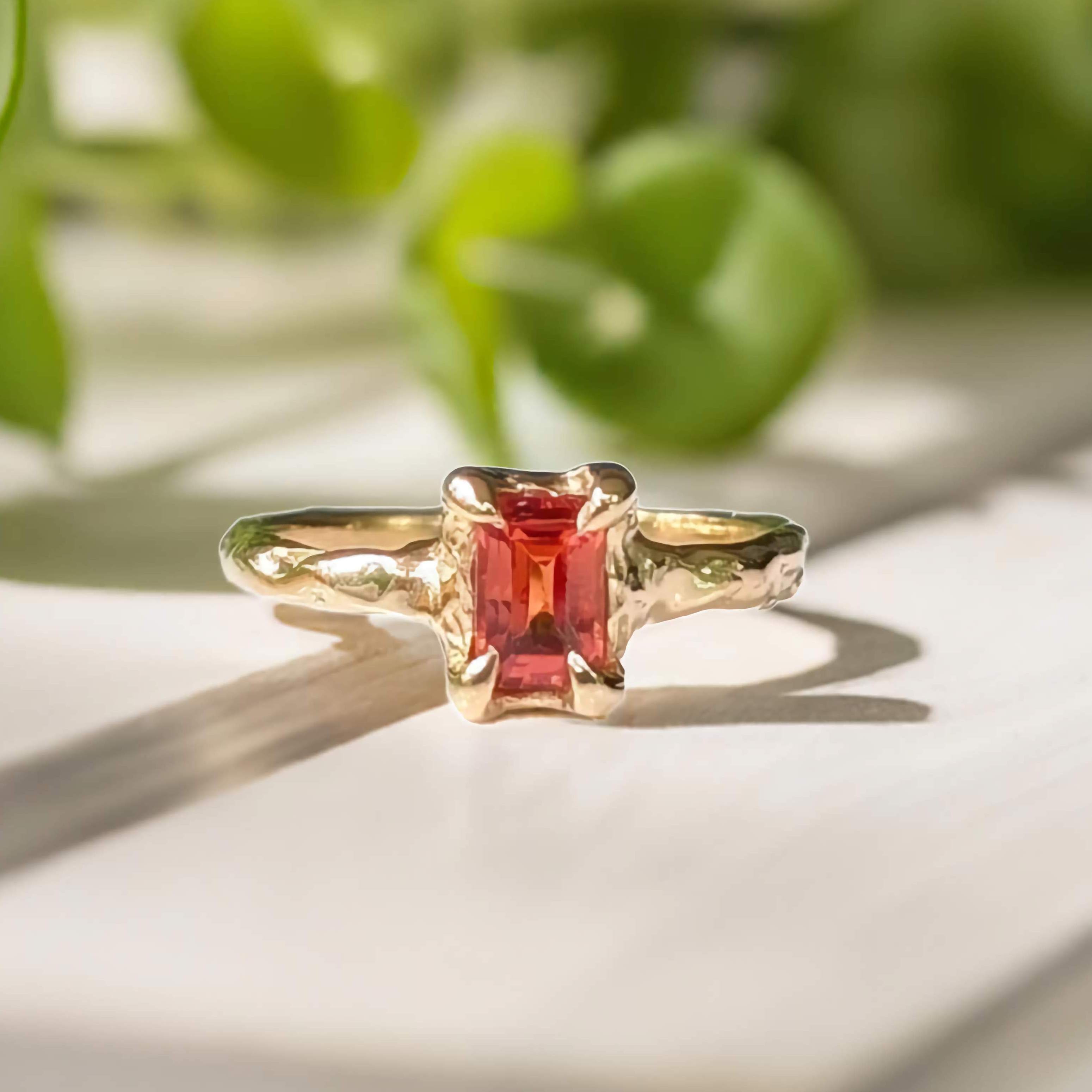 Orange Sapphire Textured Ring in Solid 14k Gold - Main Image