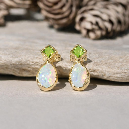 Peridot and Opal stud earrings
