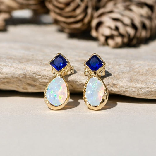 Blue Sapphire and Opal stud earrings