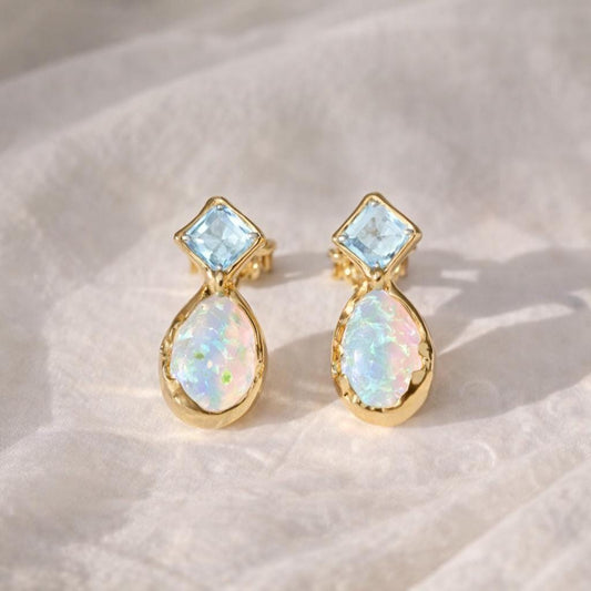 Aquamarine and Opal stud earrings
