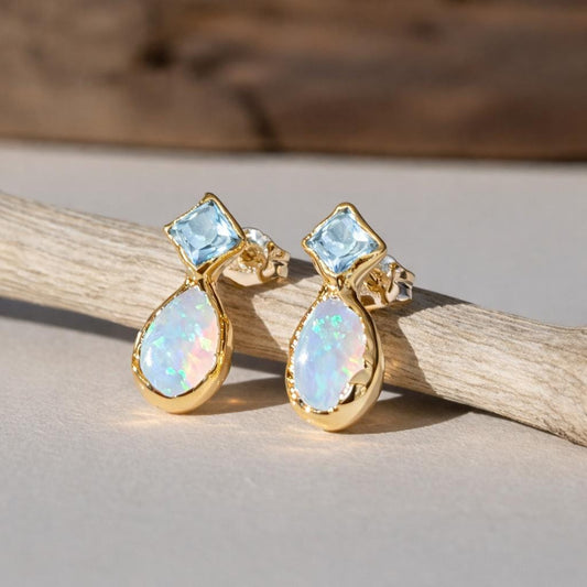 Aquamarine and Opal stud earrings