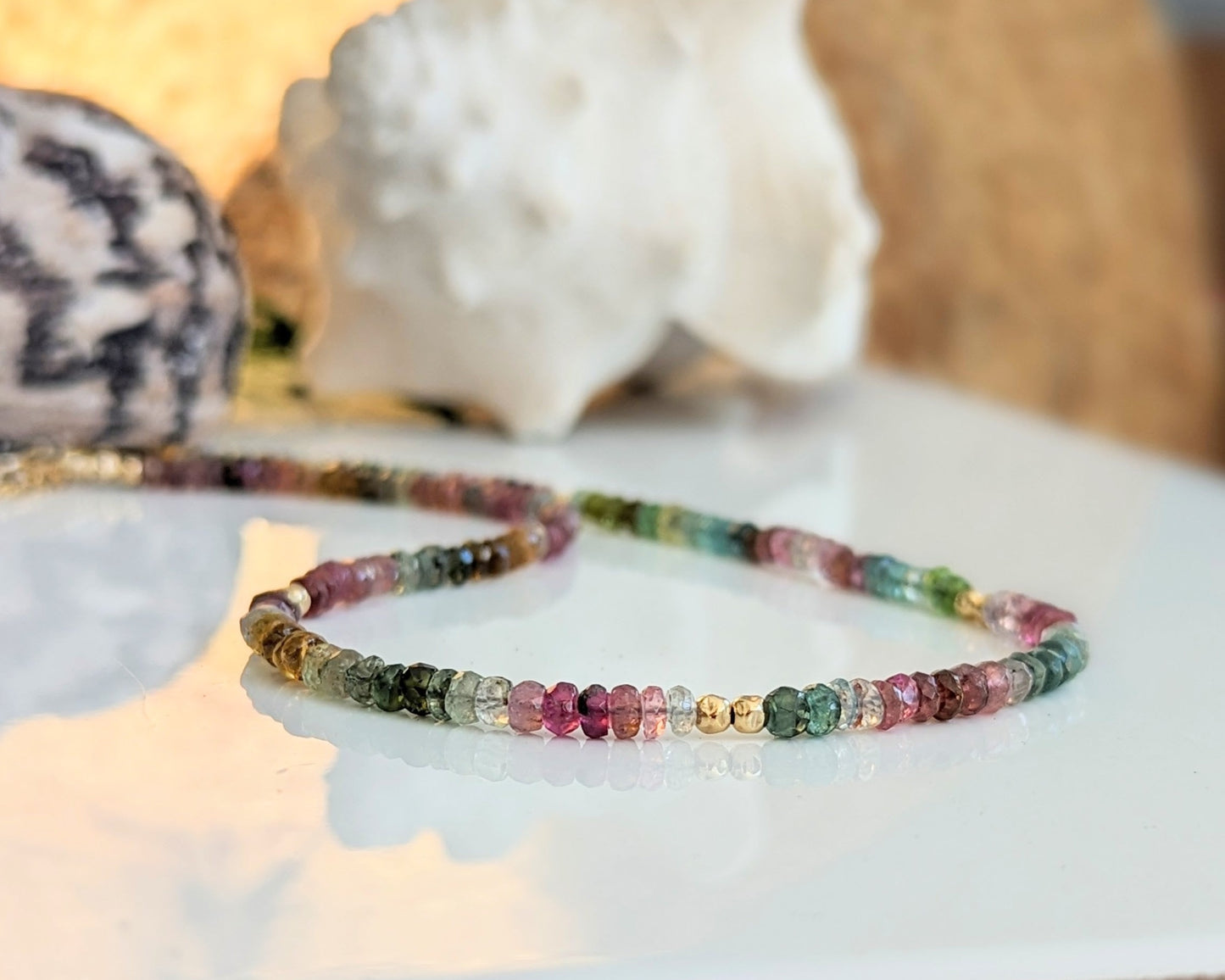 Handcrafted Multi Tourmaline bead necklace featuring vibrant colors, perfect for Mother's Day or as a unique birthstone gift.