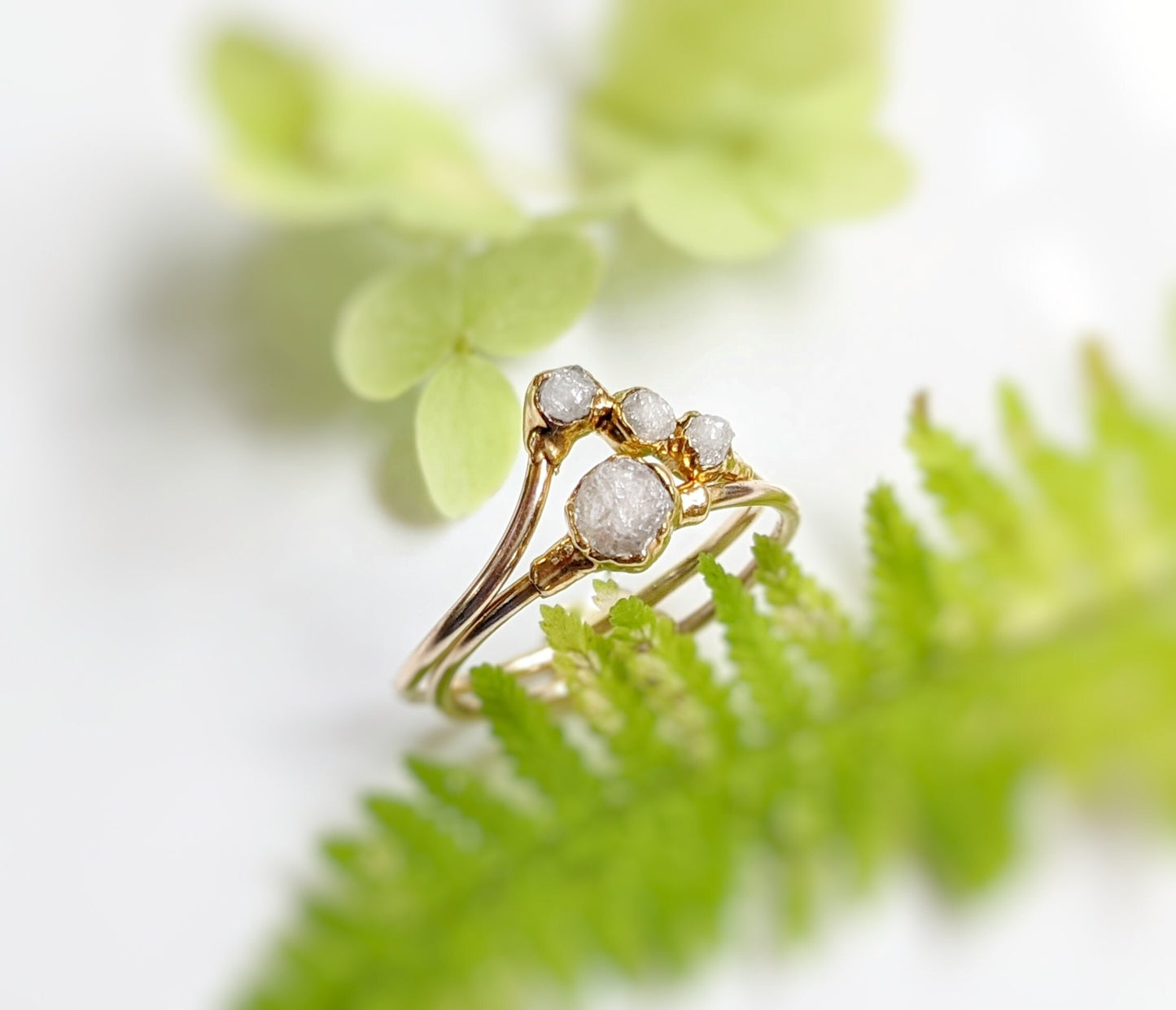 Handcrafted raw diamond Chevron ring in 18k gold, featuring unique conflict-free diamonds and delicate design.