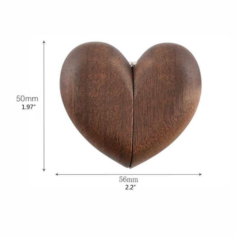 Heart shape wooden ring box, perfect for engagement or wedding rings, dimensions: 50mm x 56mm.