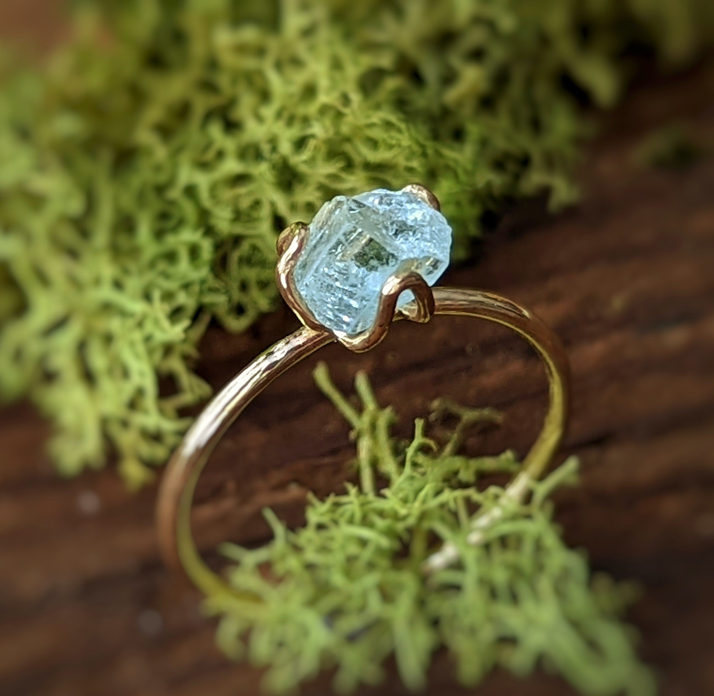 Raw Aquamarine engagement ring