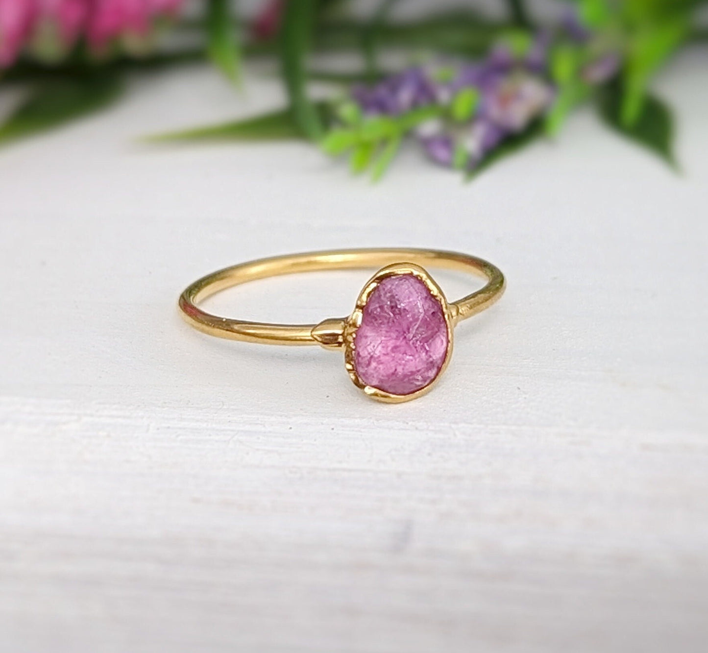 Handcrafted pink Tourmaline ring on a 14k gold filled band, perfect as a unique gift for special occasions.