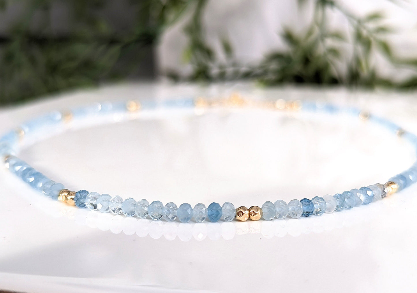 Aquamarine Bead Necklace with 14k Gold components