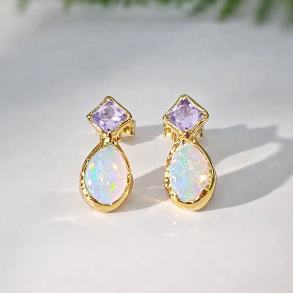 Rose de France Amethyst and Opal stud earrings