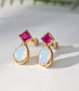 Ruby And Opal Earrings - 14k Gold Birthstone Studs