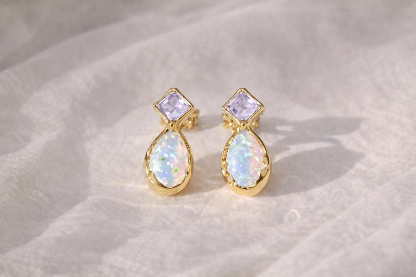 Rose de France Amethyst and Opal stud earrings