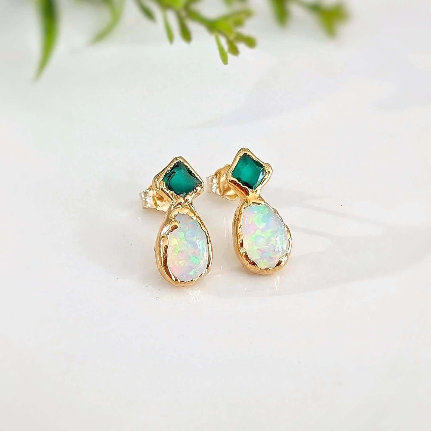 Emerald and Opal stud earrings