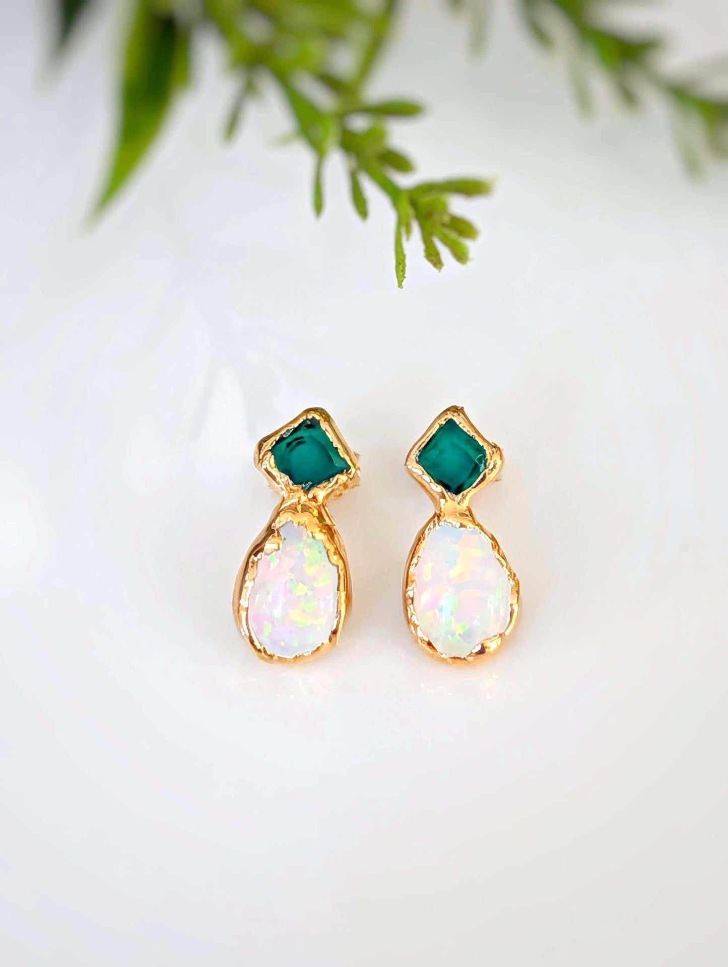 Emerald and Opal stud earrings