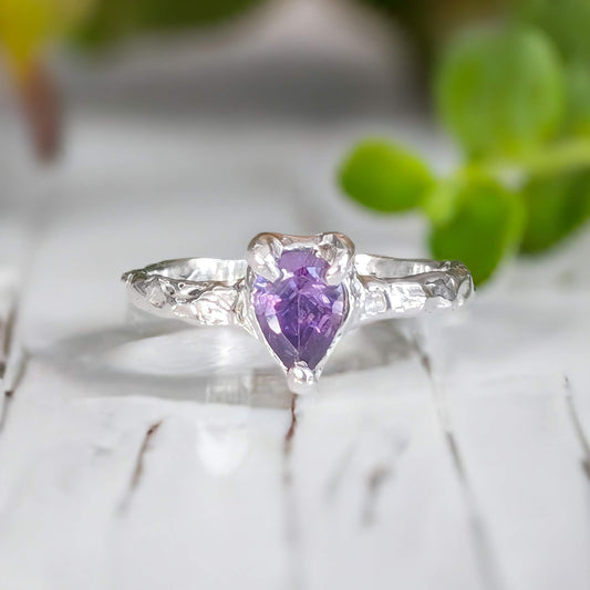 Amethyst engagement ring in Solid Sterling Silver - Moondrop Creations