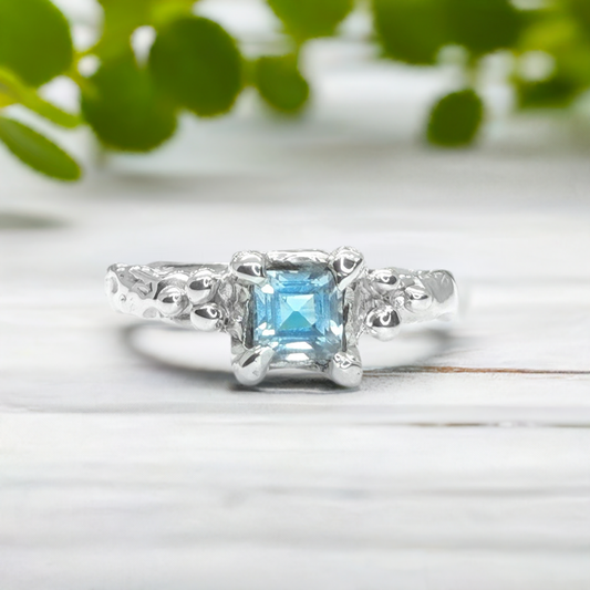 Blue Topaz engagement ring in Solid Sterling Silver