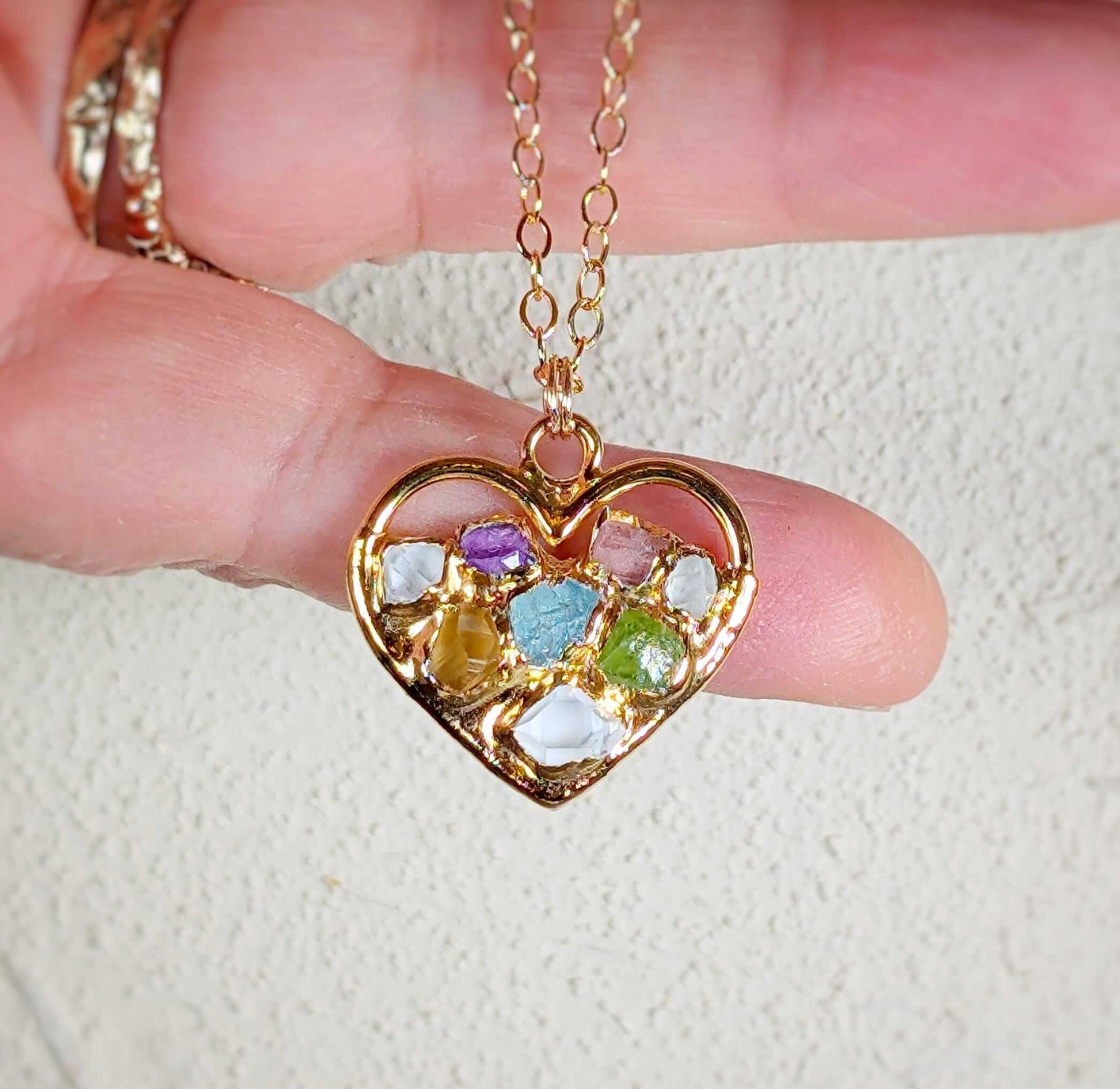 Heart-Shaped Custom Family Birthstone Necklace – Personalized