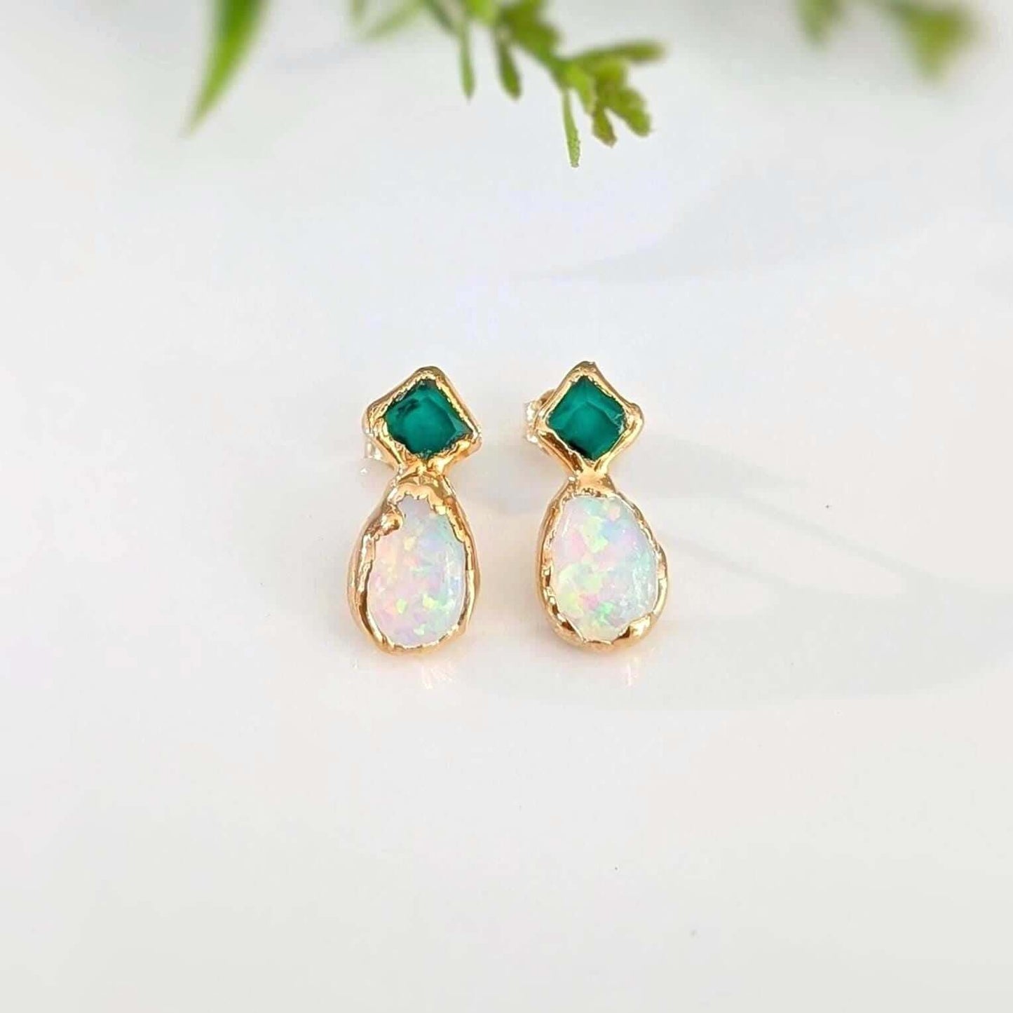 Emerald and Opal stud earrings