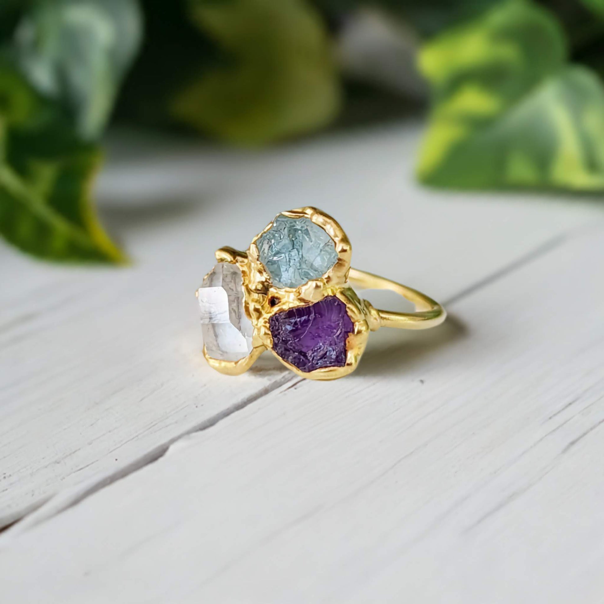 Custom family Birthstone ring Raw gemstone Cluster ring