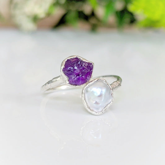 Toi et Moi raw gemstone ring - Family birthstone ring