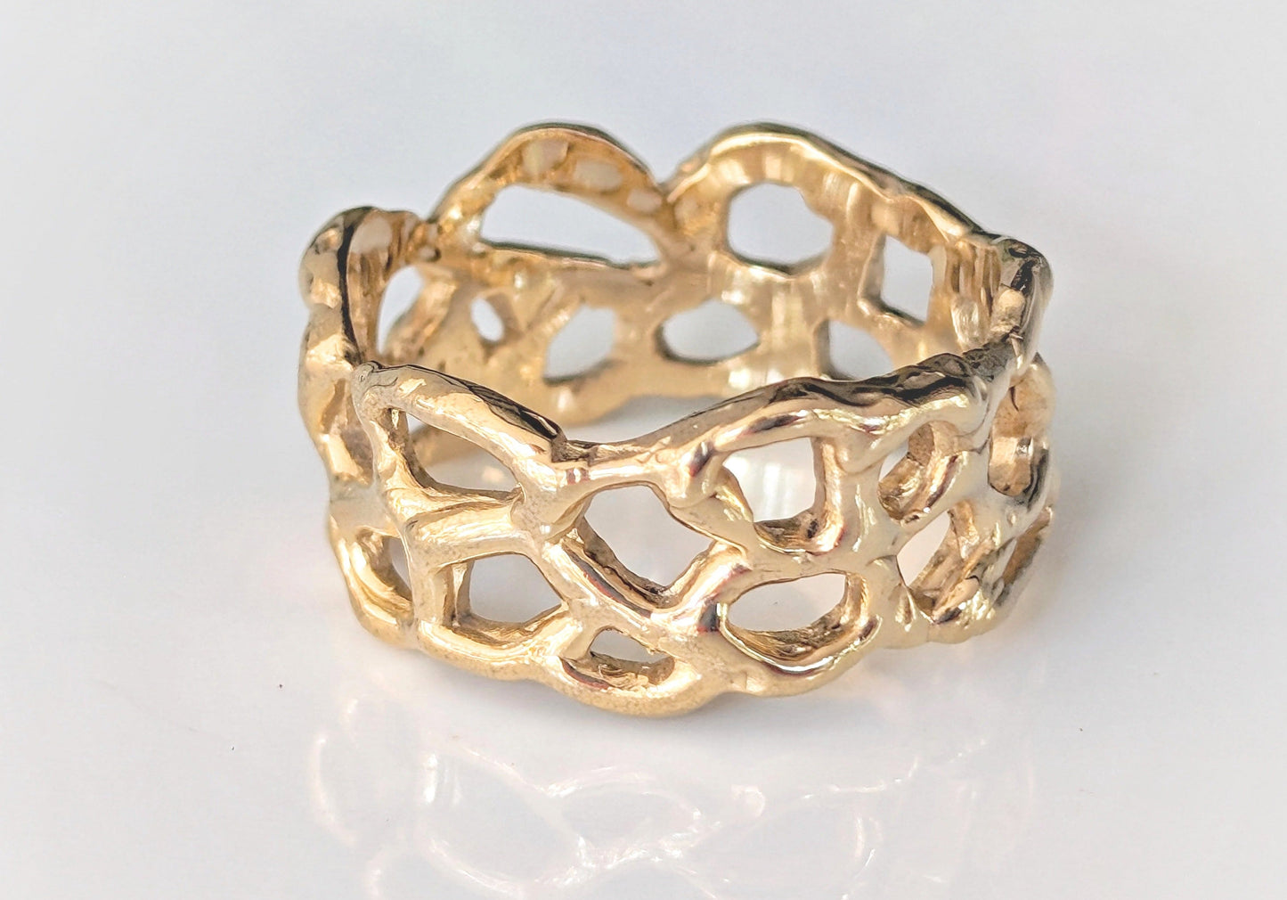 Molten Solid 14k Gold Honeycomb ring