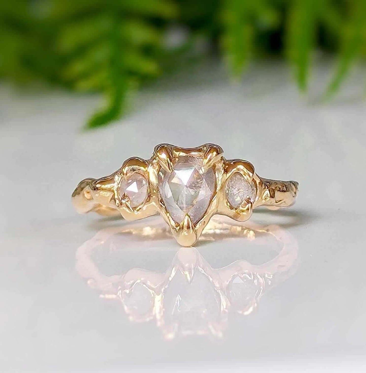 Rustic Gold Engagement Ring – Salt & Pepper diamonds