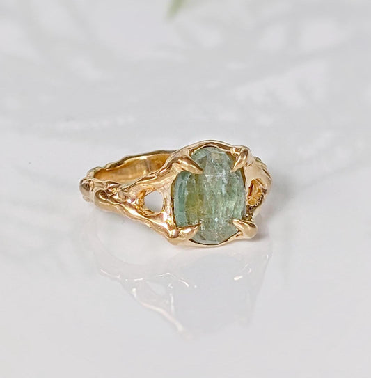 Solid Gold textured Green Kyanite ring