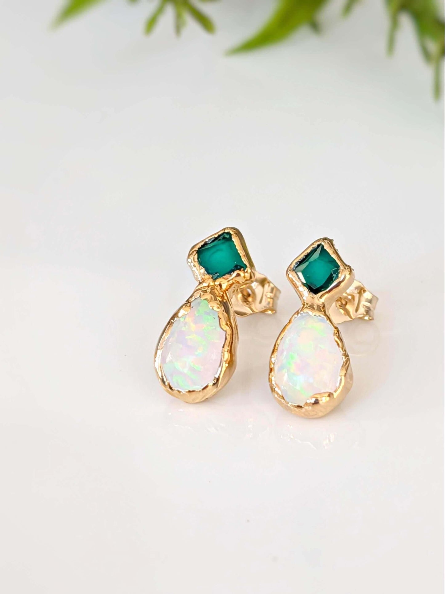 Emerald and Opal stud earrings