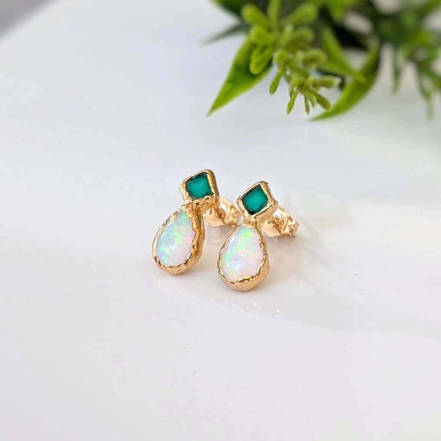 Emerald and Opal stud earrings