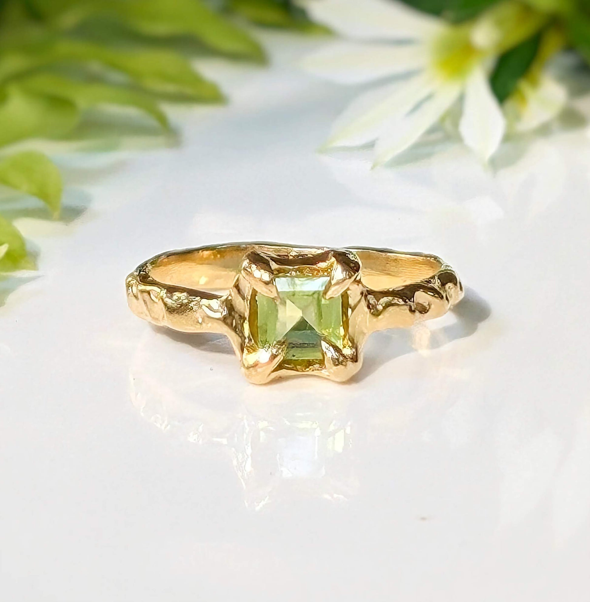 Solid Gold Peridot ring - Moondrop Creations