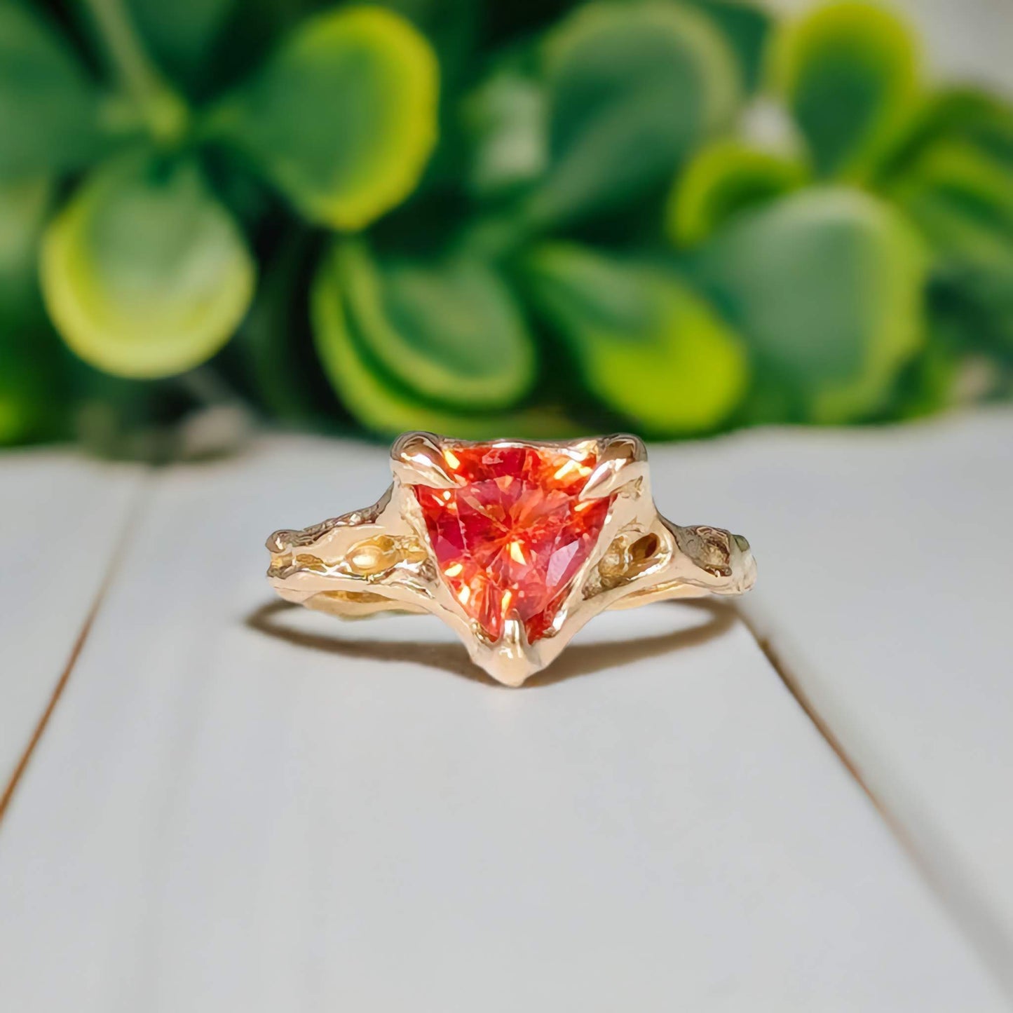 Orange Sapphire textured ring in Solid 14k Gold