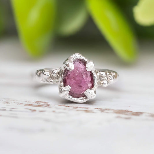 Pink Sapphire ring textured ring