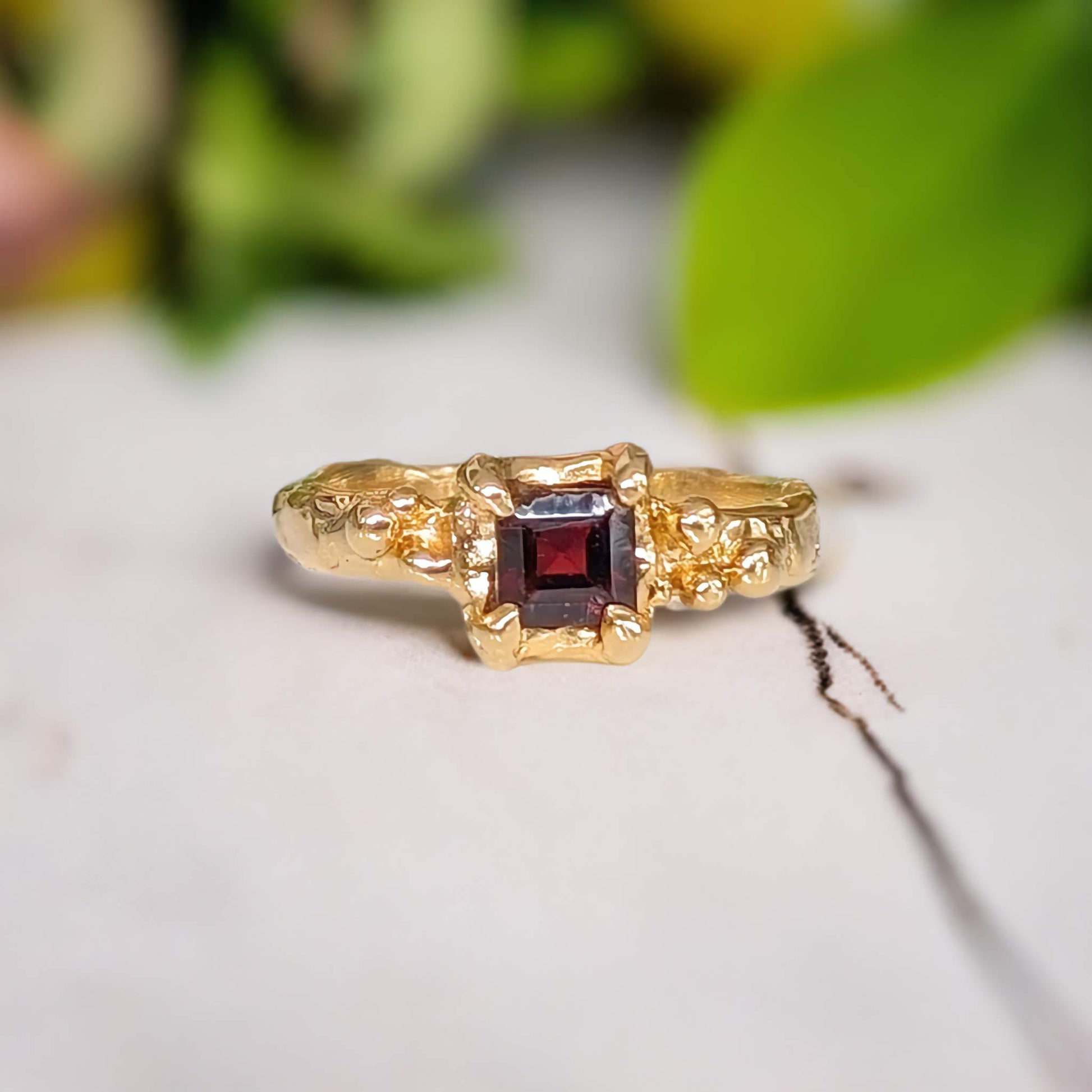 Red Garnet Engagement ring in Solid 14k Gold - Moondrop Creations