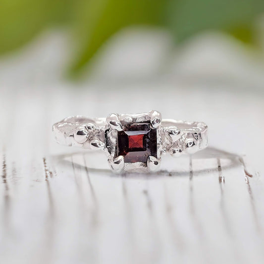 Red Garnet Engagement ring in Solid Sterling Silver