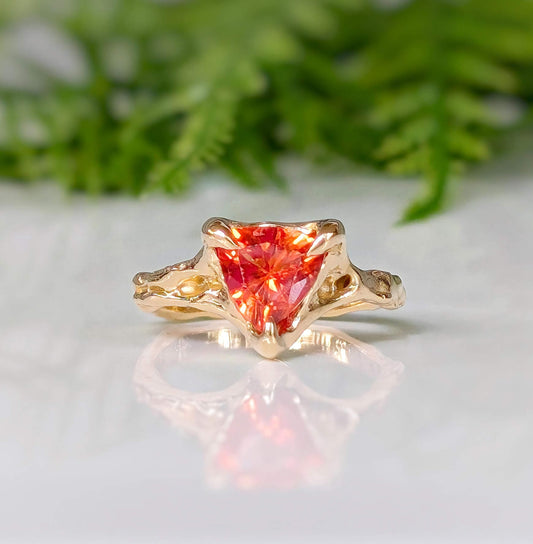 Orange Sapphire textured ring in Solid 14k Gold