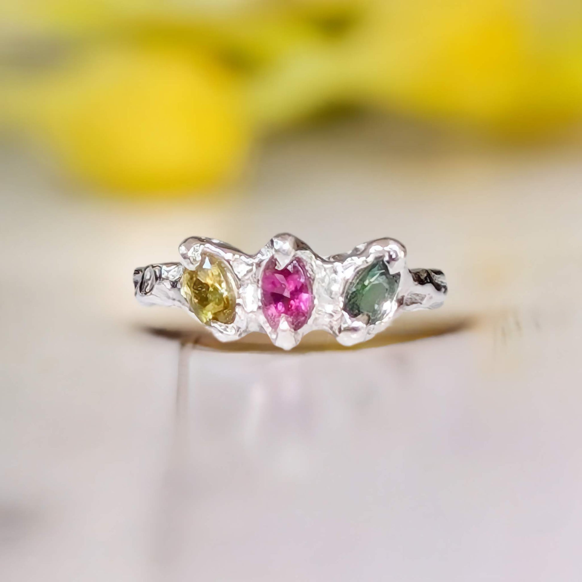 Natural Multi Tourmaline Silver ring - Moondrop Creations