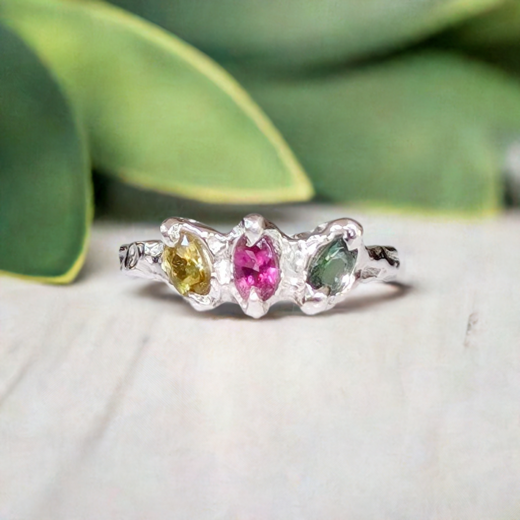 Natural Multi Tourmaline Silver ring - Moondrop Creations