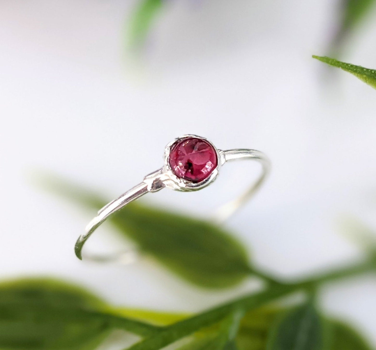 Dainty Ruby stacking ring in Sterling silver