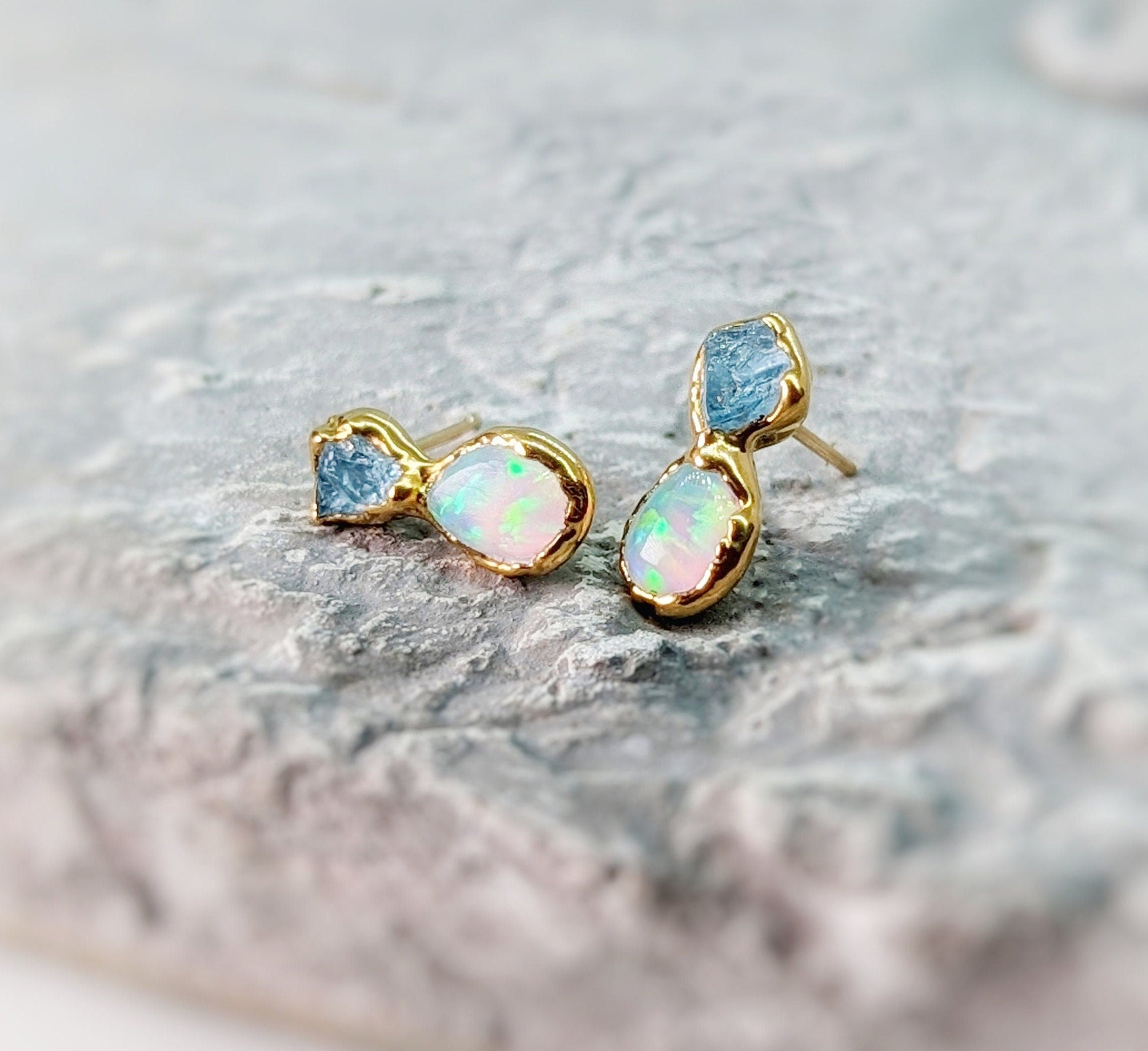 Pink Opal Hoop Earrings, Raw Gemstones, Boho Charm Hoops, Hippie Earrings,  Festival Jewelry, Peruvian Opal Earrings, Gifts for Her, HP-PS