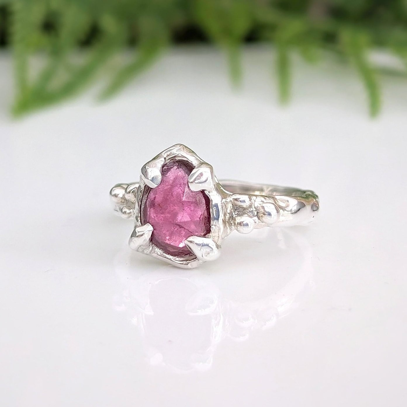 Pink Sapphire ring textured ring