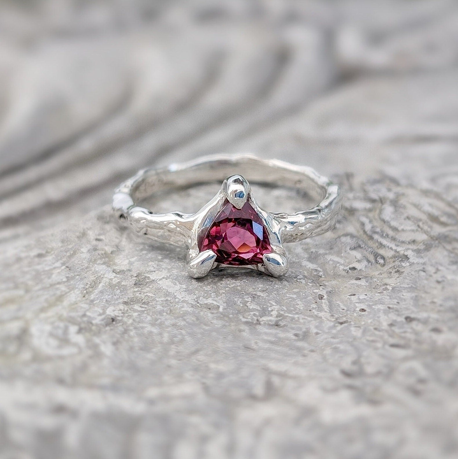 Natural Rubellite Tourmaline Silver ring - Moondrop Creations