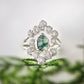 Moss Agate and raw diamond bridal ring set