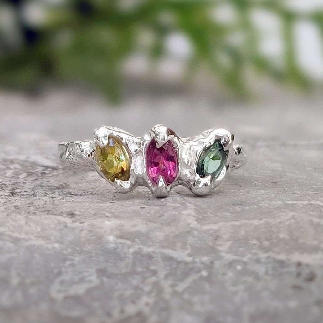 Natural Multi Tourmaline Silver ring - Moondrop Creations