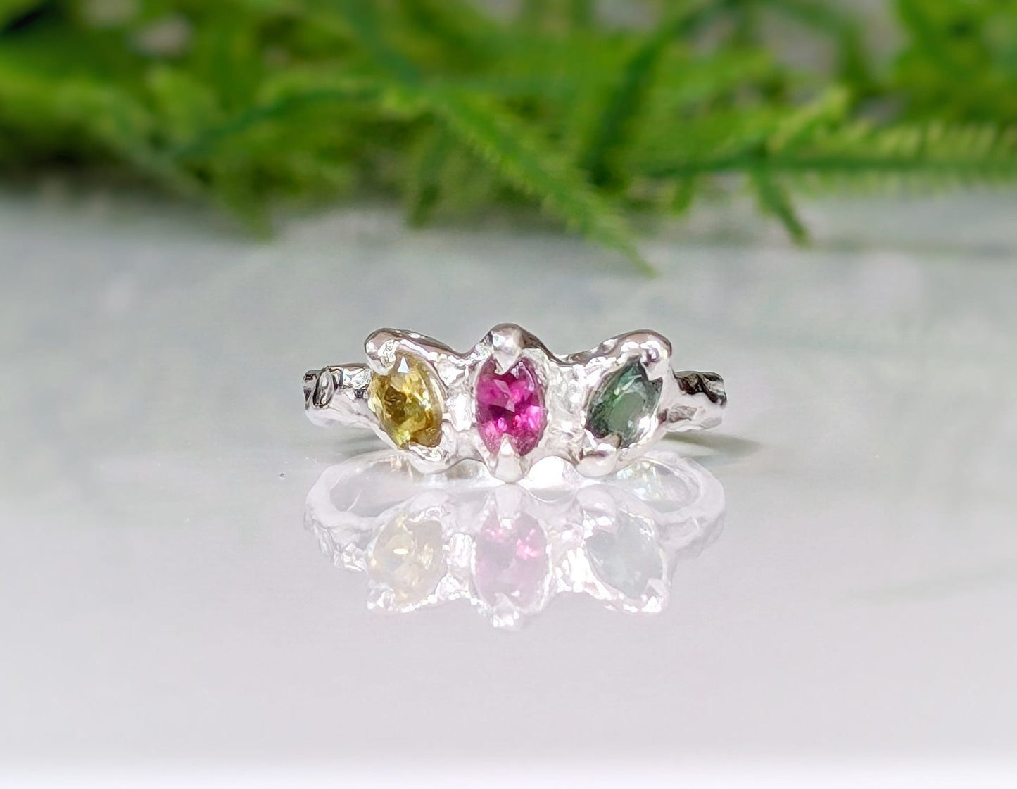 Natural Multi Tourmaline Silver ring - Moondrop Creations