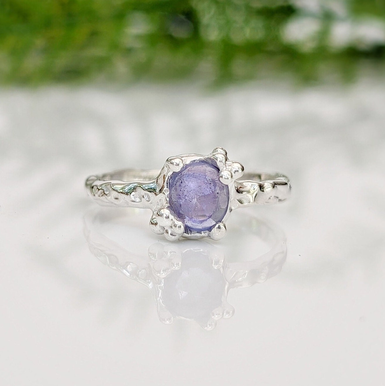 Natural Tanzanite ring - Silver textured gemstone ring - Moondrop Creations