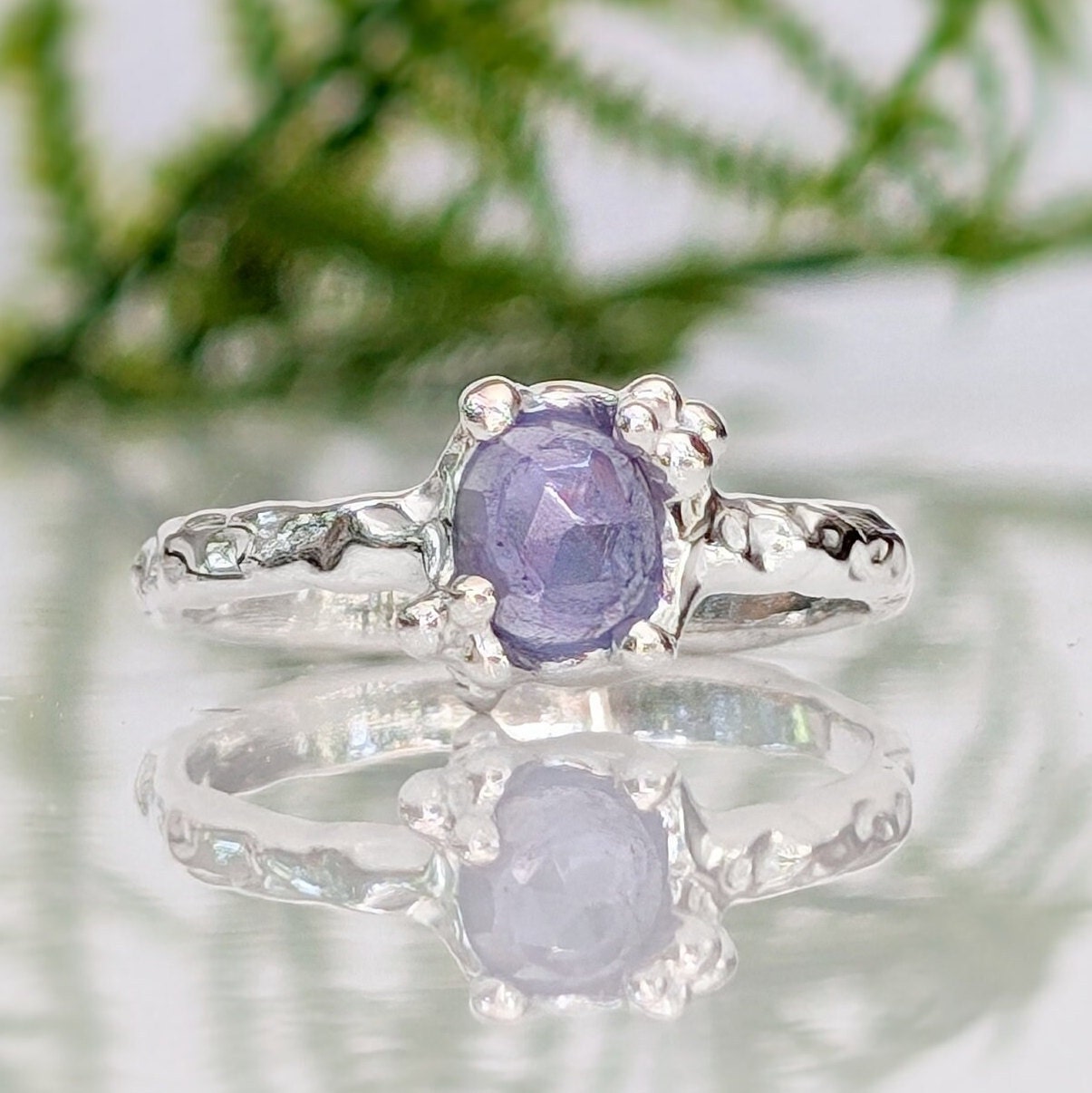 Natural Tanzanite ring - Silver textured gemstone ring - Moondrop Creations