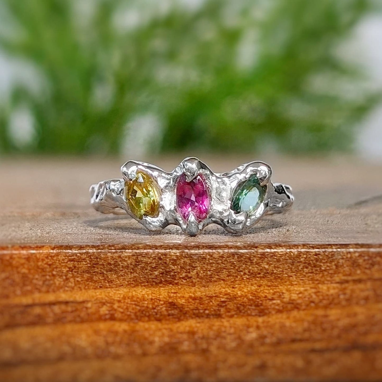 Natural Multi Tourmaline Silver ring - Moondrop Creations