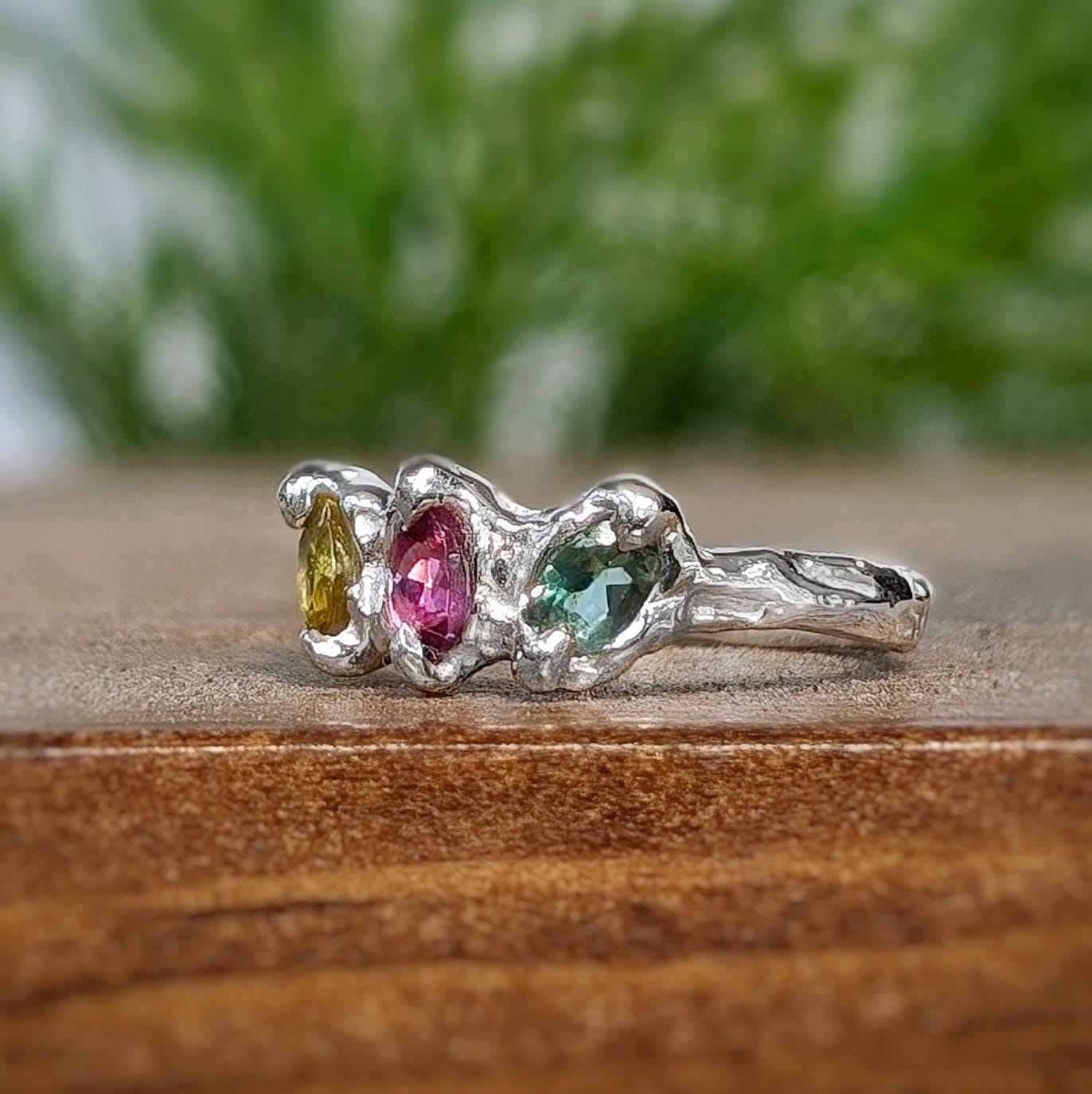 Natural Multi Tourmaline Silver ring - Moondrop Creations