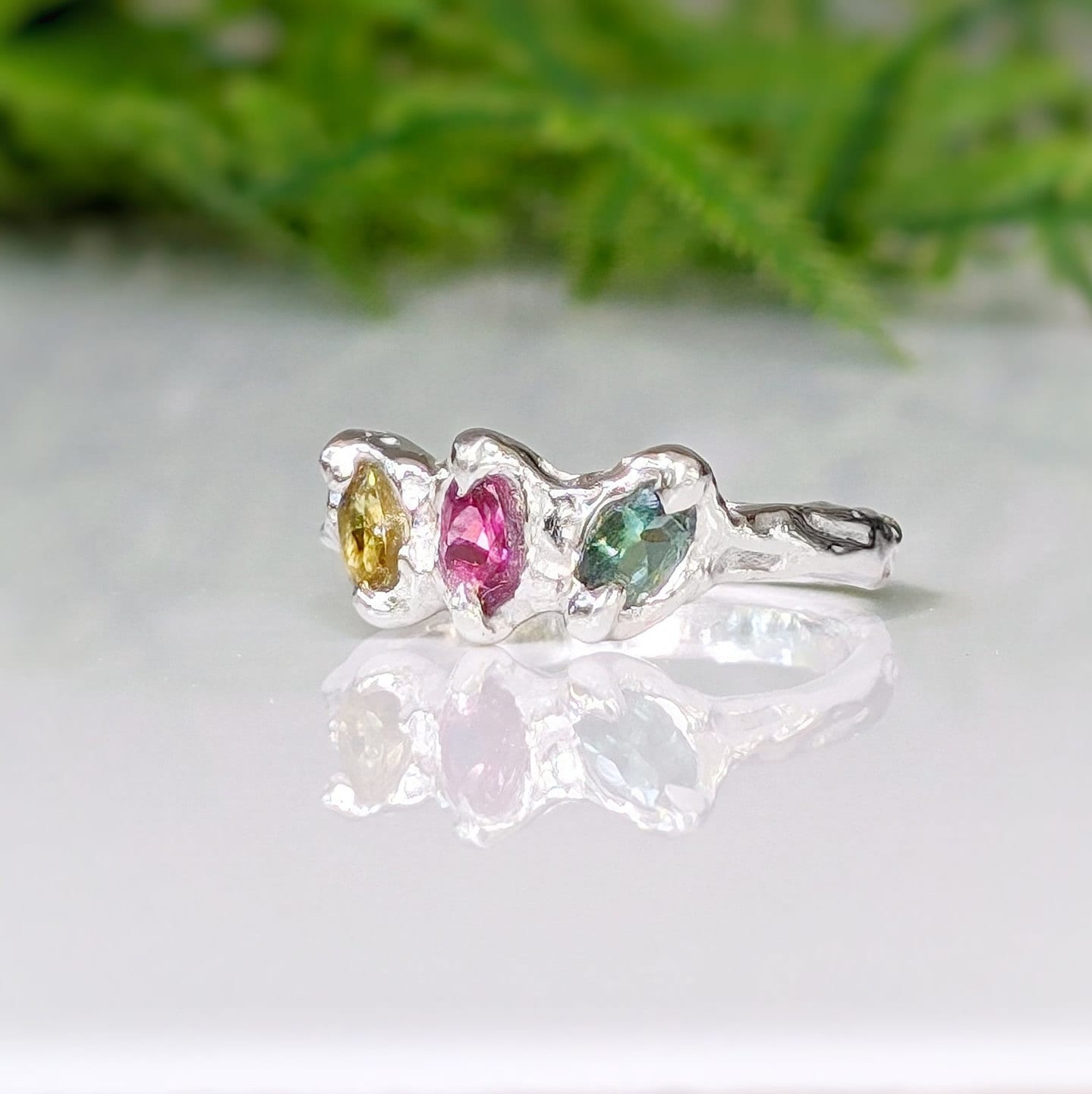 Natural Multi Tourmaline Silver ring - Moondrop Creations